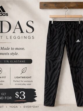 Adidas Black Zebra Print Leggings Size M High Waist Athletic Pants